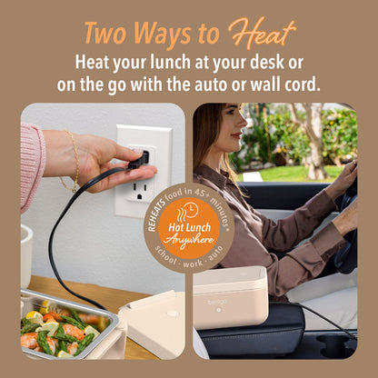 Bentgo® Heat Electric Lunch Box - Latte | Two Ways To Heat - Heat Your Lunch At Your Desk Or On The Go With The Auto Or Wall Cord