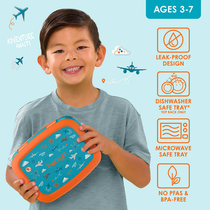 Bentgo Kids Prints Lunch Box - Planes | Leak-Proof Design, Dishwasher Safe Tray (Top Rack Only), Microwave Safe Tray And No PFAS & BPA-Free
