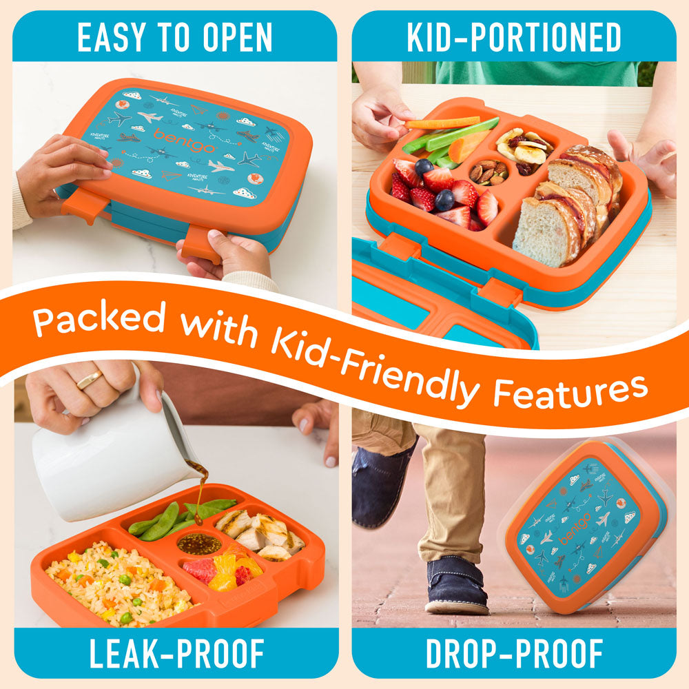 Bentgo Kids Prints Lunch Box - Planes | Kids Lunch Box Packed With Kid-Friendly Features Such As Easy To Open And Drop-Proof
