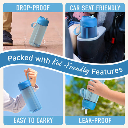 Bentgo® Kids Water Bottle - Blue | Made with Kid-Friendly Features - Leak-Proof, Drop-Proof, Car Seat Friendly, And Easy to Carry