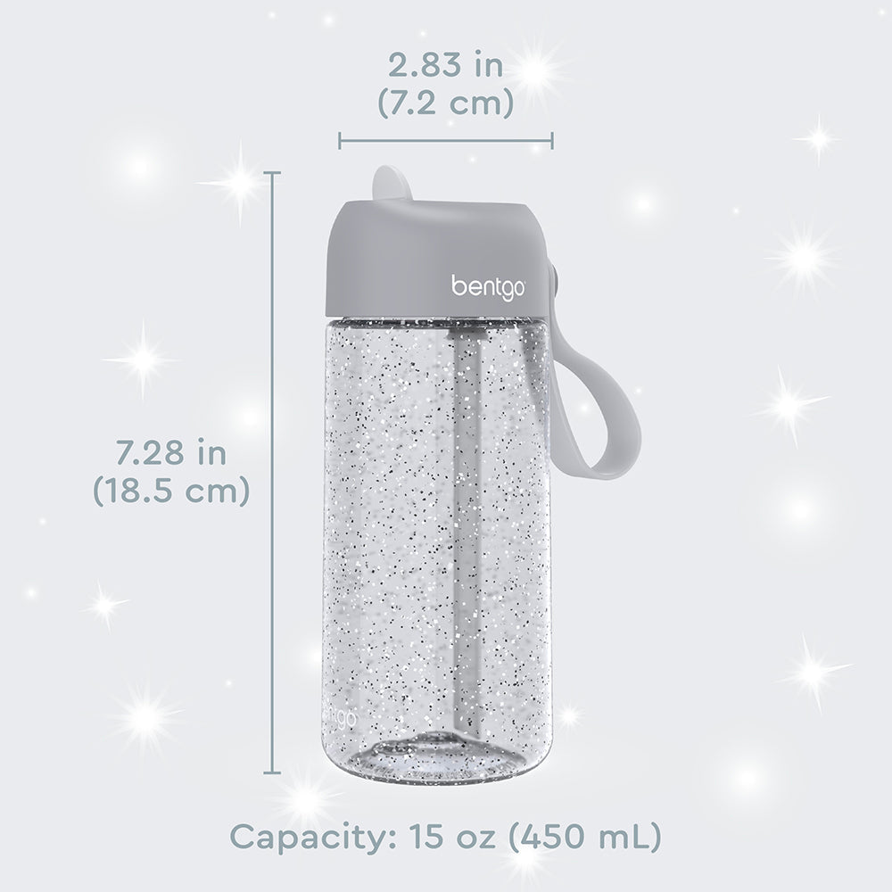 Bentgo® Kids Water Bottle - Silver Glitter | Dimensions + What’s In The Box