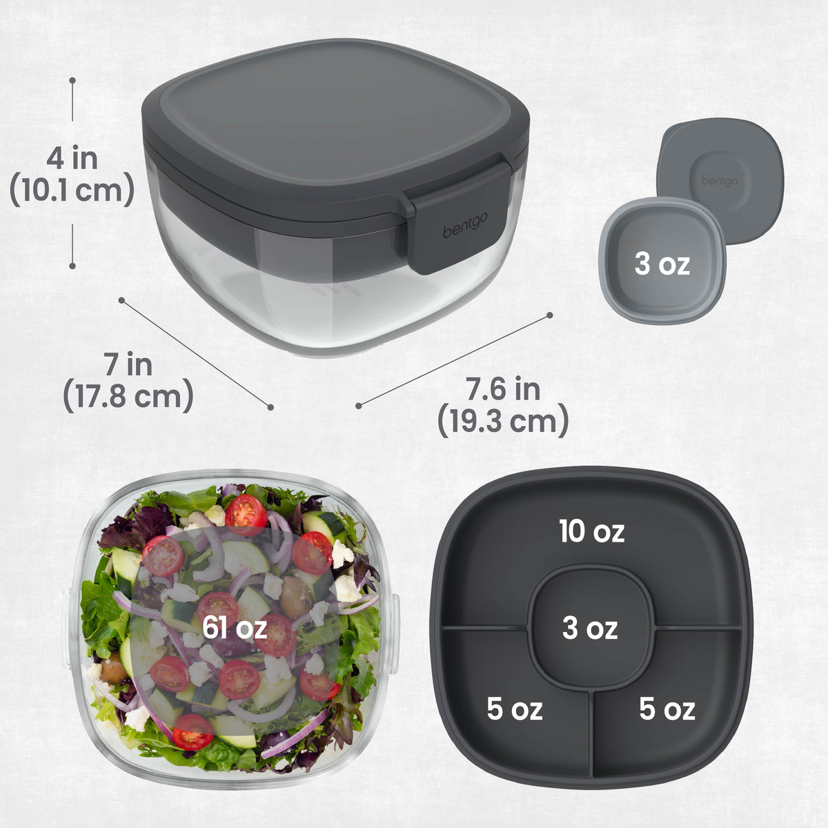 Bentgo® Glass Salad Container - Dark Gray | Salad Container Dimensions