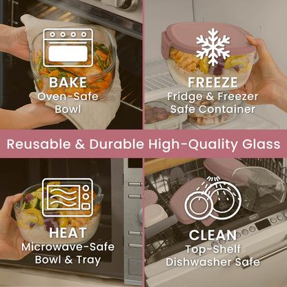 Bentgo® Glass Salad Container - Rose | Made With Reusable & Durable High-Quality Glass. Oven Safe, Fridge & Freezer Safe, Microwave Safe, and Top-Shelf Dishwasher Safe