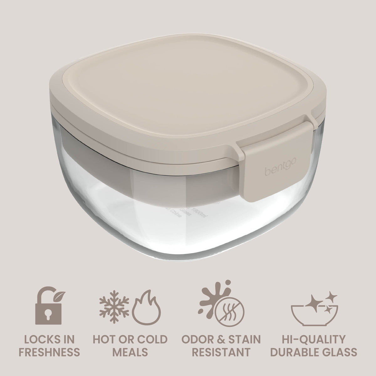 Bentgo® Glass Salad Container - White Stone Tan | Locks In Freshness, Great For Hot Or Cold Meals, Odor & Stain Resistant Container And Made With Hi-Quality Durable Glass