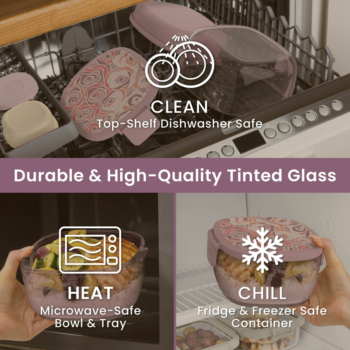 Bentgo® Glass Prints All-in-One Salad Container - Floral Maximalist - Bouquet | Durable & High-Quality Tinted Glass. Microwave Safe, Fridge & Freezer Safe And Dishwasher Safe