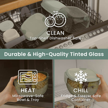 Bentgo® Glass Prints All-in-One Salad Container - Mod Curve - Serene Green | Durable & High-Quality Tinted Glass. Microwave Safe, Fridge & Freezer Safe And Dishwasher Safe