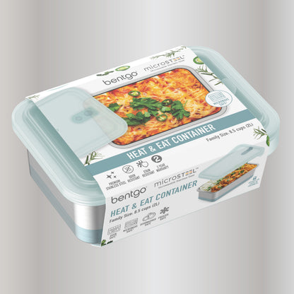 Bentgo® MicroSteel Heat & Eat Container - Family Size 8.5 Cups - Aqua | Packaging