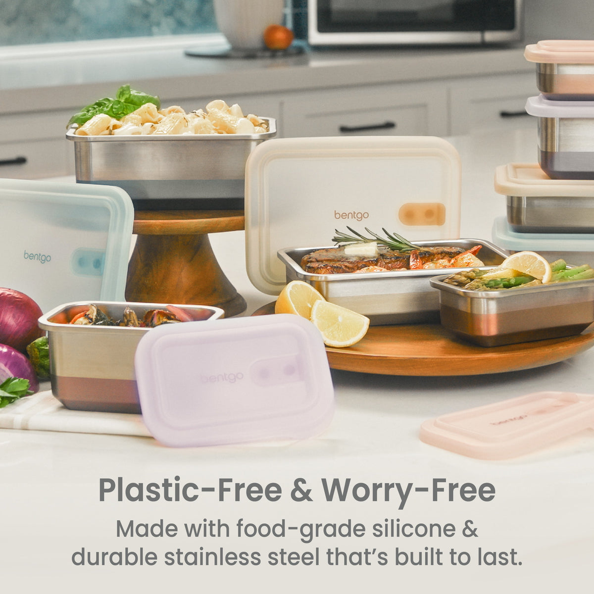 Bentgo® MicroSteel Heat & Eat Container - Lunch Size 3 Cups - Dusk | Plastic-Free & Worry-Free - Made With Food-Grade Silicone & Durable Stainless Steel That’s Built To Last