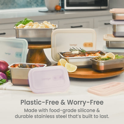 Bentgo® MicroSteel Heat & Eat Container - Lunch Size 3 Cups - Dusk | Plastic-Free & Worry-Free - Made With Food-Grade Silicone & Durable Stainless Steel That’s Built To Last