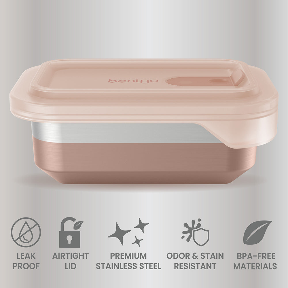 Bentgo® MicroSteel Heat & Eat Container - Snack Size 2 Cups - Rose | Leak-Proof, Airtight Lid, Premium Stainless Steel, Odor & Stain Resistant & Made With BPA-Free Materials