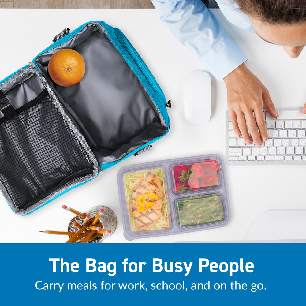 Bentgo Deluxe Lunch Bag in Blue. Carry meals for work, school and on the go.