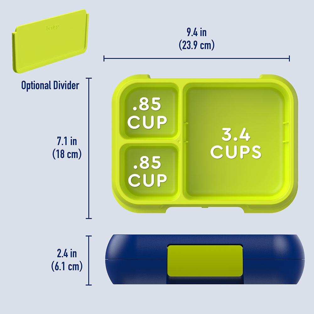 Bentgo® Pop Lunch Box- Navy Blue/Chartreuse | Dimensions + What’s In The Box
