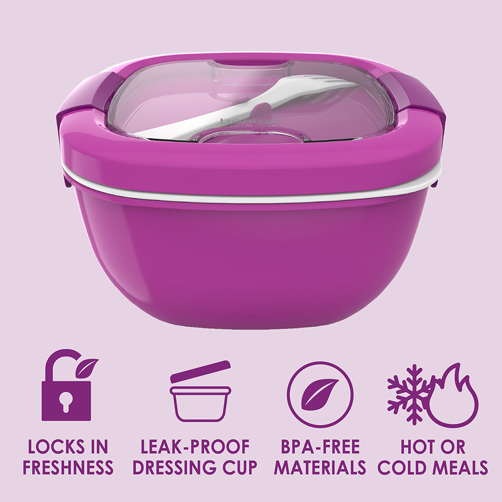 Bentgo® Salad Container (2-Pack) - Purple | Locks In Freshness, Leak-Proof Dressing Cup, BPA-Free Materials, And Great For Hot Or Cold Meals