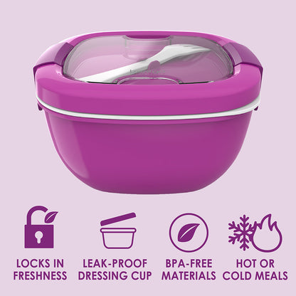 Bentgo® All-in-One Salad Container - Purple | Locks In Freshness, Leak-Proof Dressing Cup, BPA-Free Materials, And Great For Hot Or Cold Meals