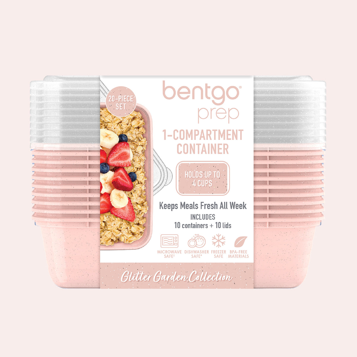 Bentgo® Prep 1-Compartment Meal Prep Containers (20-Piece) - Peony Glitter | Packaging