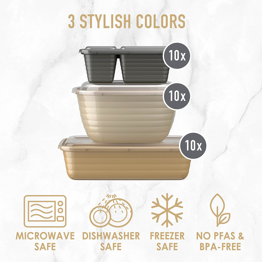 Bentgo® Prep 60-Piece Variety Meal Prep Kit - Gleam Metallics | Microwave-Safe Tray, Freezer Safe, And Dishwasher Safe