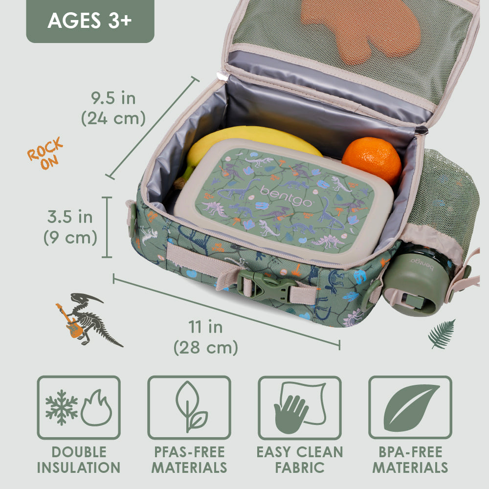 Bentgo® Kids Prints Lunch Bag - Dino Fossils | Double Insulation, PFAS-FREE Materials, Easy Clean Fabric, And BPA-Free Materials