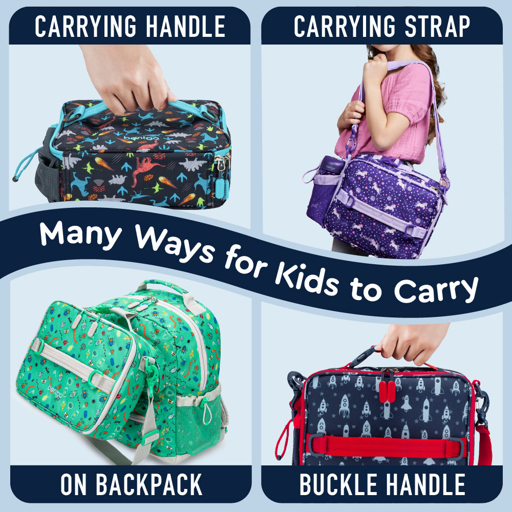 Bentgo® Kids Prints Lunch Bag - Space Rockets | Many Ways For Kids To Carry - Carrying Handle, Carrying Strap, On Backpack, And Buckle Handle