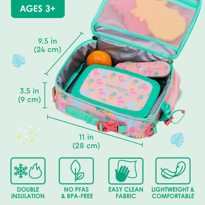Bentgo® Kids Prints Lunch Bag - Tropical | Double Insulation, NO PFAS & BPA-Free, Easy Clean Fabric, And Lightweight & Comfortable