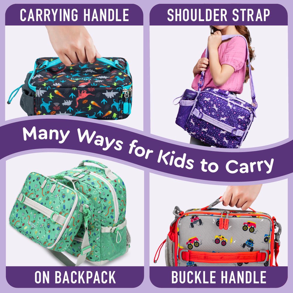 Bentgo® Kids Prints Lunch Bag - Unicorn | Many Ways For Kids To Carry - Carrying Handle, Shoulder Strap, On Backpack, And Buckle Handle