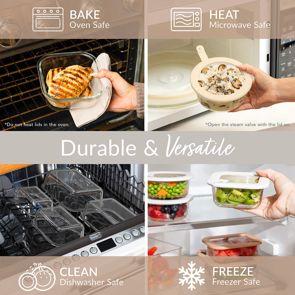 Bentgo Signature Glass Food Storage Set (4-Piece) | Durable & Versatile - Oven-Safe, Microwave Safe, Freezer Safe, And Dishwasher Safe